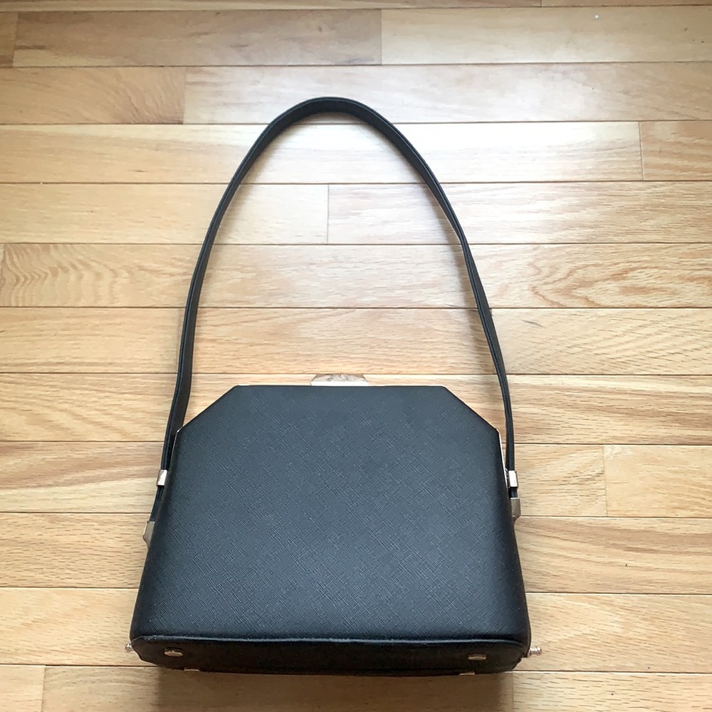 BLACK WITH GOLD METAL ACCENT & ADJUSTABLE STRAP WITH INTERLOCKING, SEE PIC-NWOT
